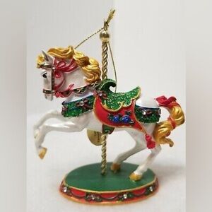 Danbury Mint Carousel Horse Ornament - Red, Green, Gold Collectible NWT